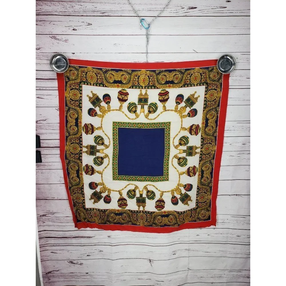 Vintage Red Gold Blue 100% Pure Silk Hand Rolled‎ From China Ladies Headscarf
